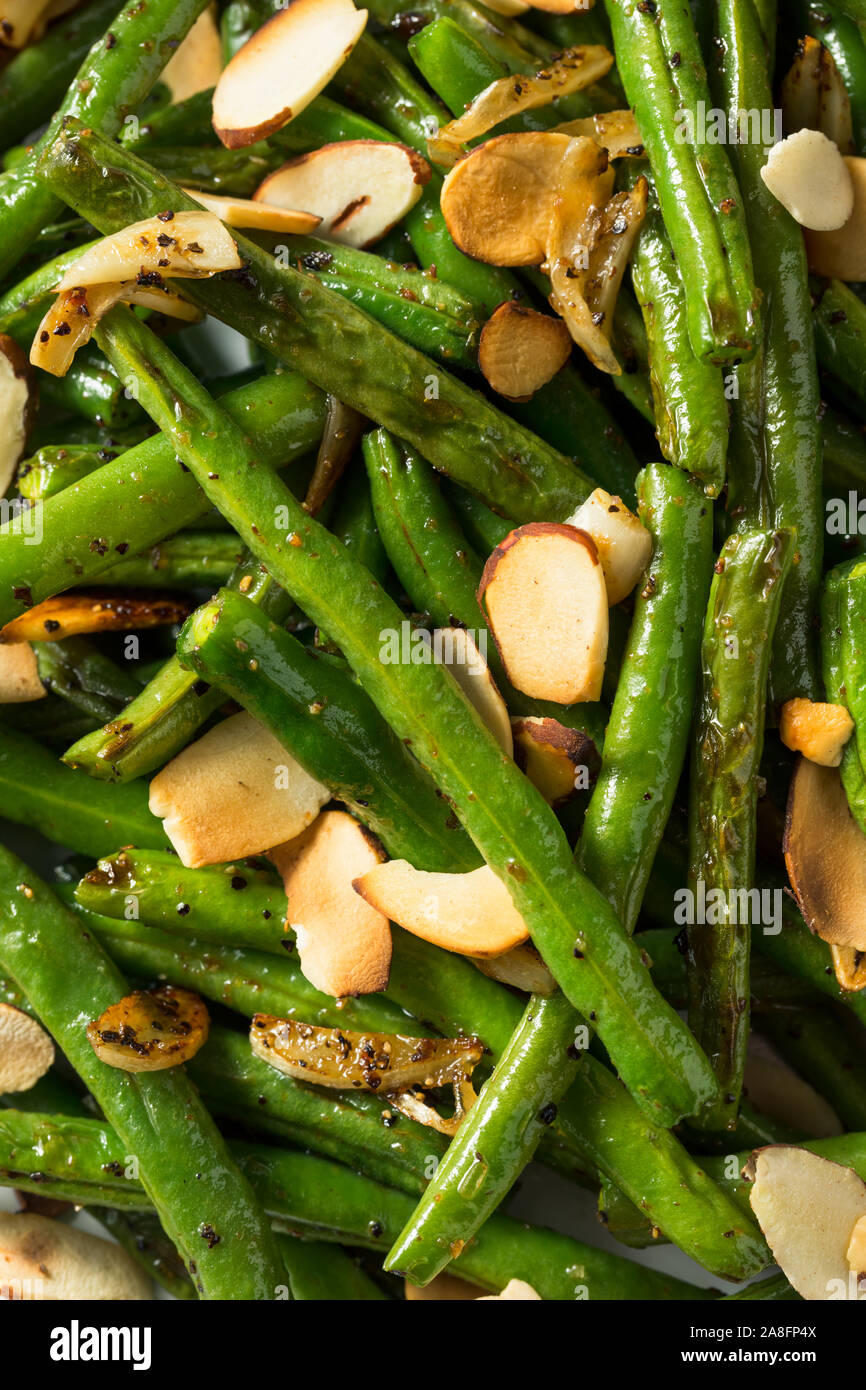 Homemade Sauteed Green Beans with Almonds for Thanksgiving Stock Photo
