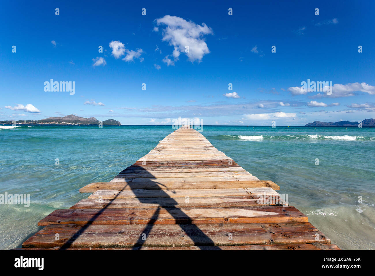 A Wooden Pier At Playa De Muro Beach In Mallorca Spain Stock