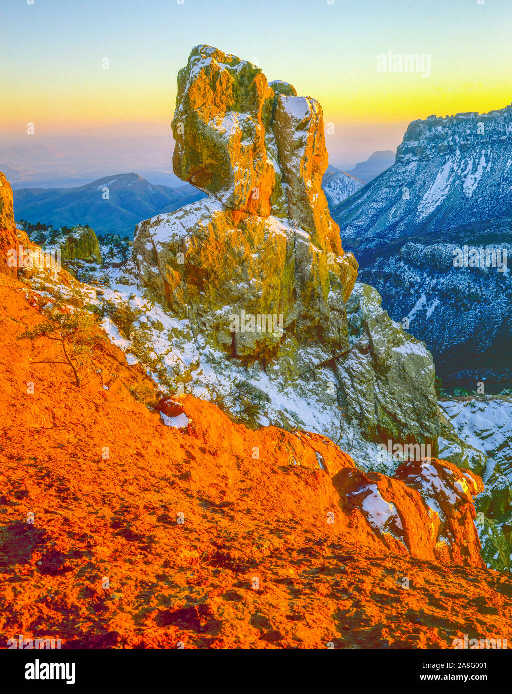 Winter sunset in the Chisos Mountains, Big Bend National Park, Texas Stock Photo