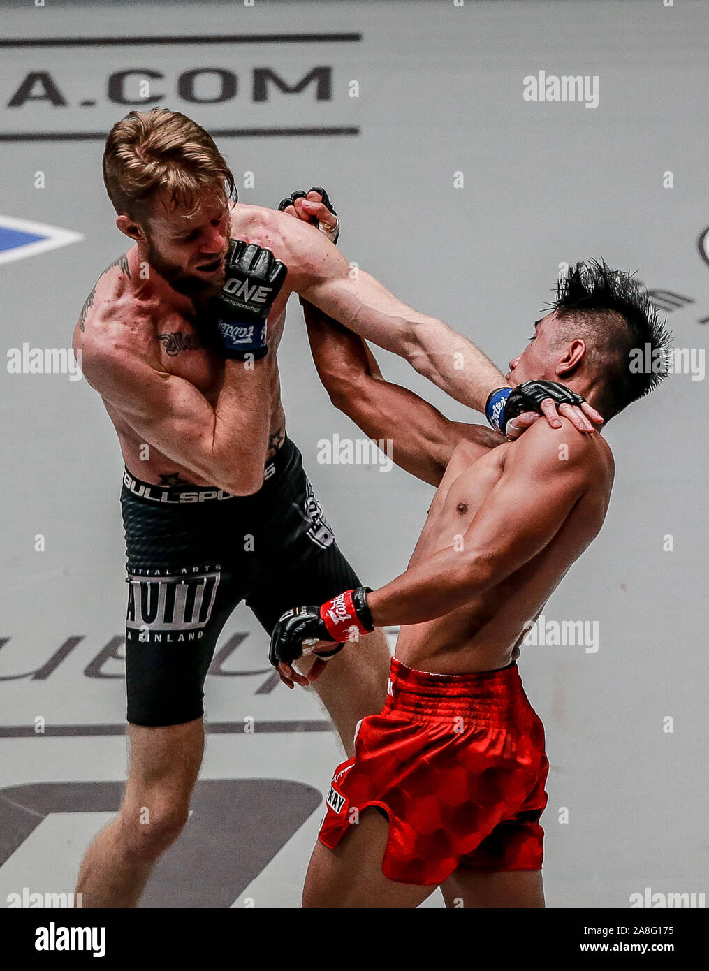 Pasay City, Philippines. 8th Nov, 2019. Geje Eustaquio of the Philippines  (R) competes against Toni Tauru of Finland during their flyweight fight at  the ONE Championship tournament in Pasay City, the Philippines,
