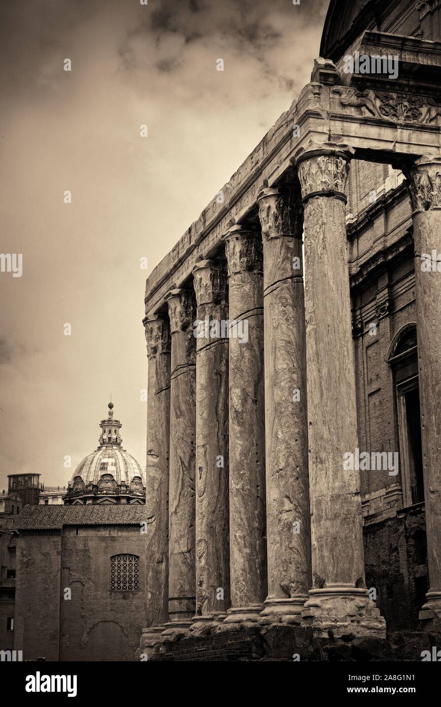 Columns. Rome Forum with ruins of historical buildings. Italy Stock ...