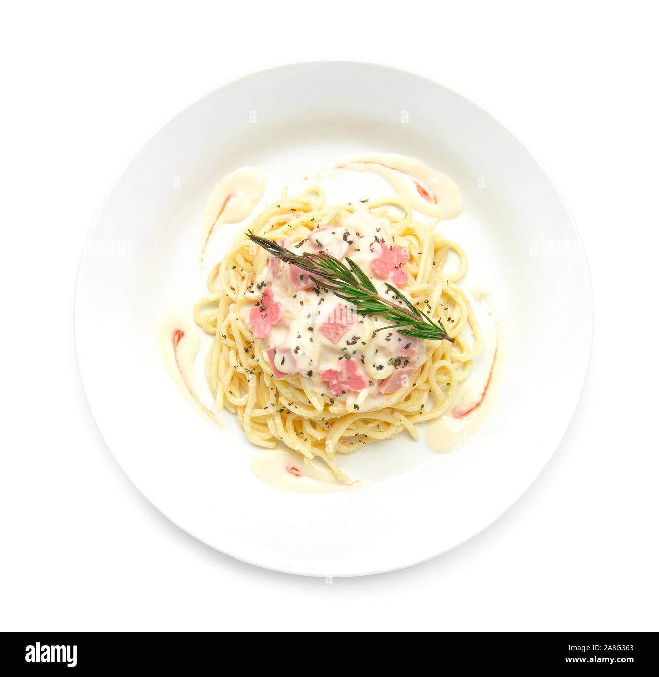 Spaghetti Carbonara onion and mushroom cream sauce with ham and fresh