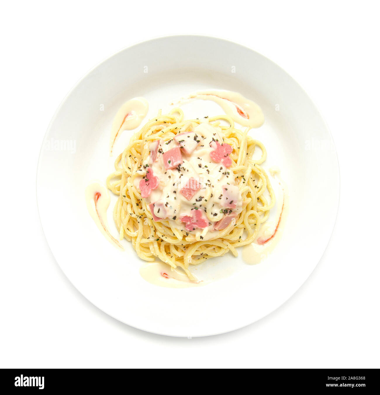 Spaghetti Carbonara onion and mushroom cream sauce with ham traditional