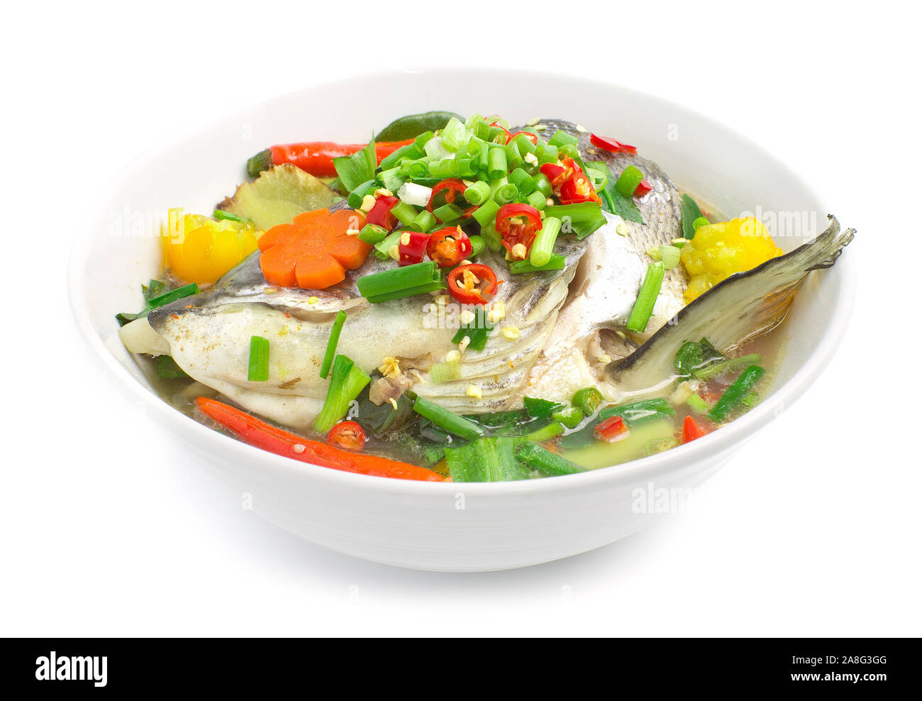 Thai Spicy Salmon Soup Hot chili Thai spicy food (Tom Yum Salmon) the