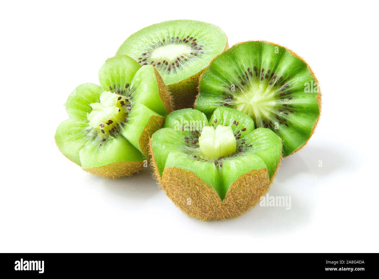Kiwi fresh carved flower style fruit for healthy,diet high vitamin C side view isolated on white