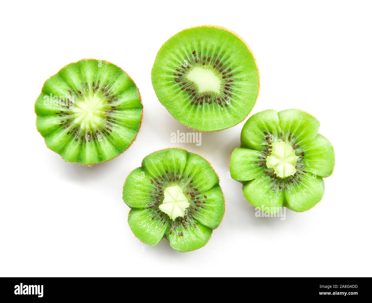 Kiwi fresh carved flower style fruit for healthy,diet high vitamin C top view isolated on white