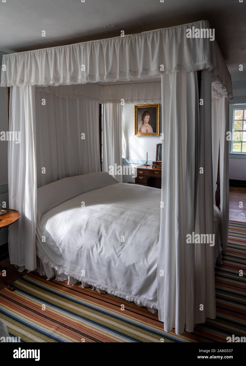 Mount Vernon, VA - 5 November 2019: Four poster bed where George Washington died in his home at Mt Vernon Stock Photo