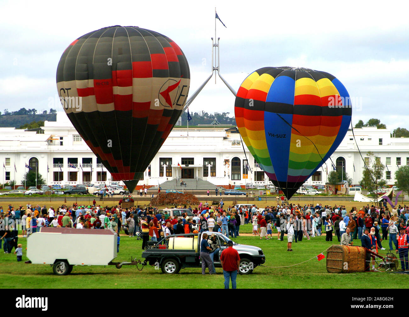 Hot air balloon fiesta near Old Parliament House in Canberra, Australia's national capital Stock Photo