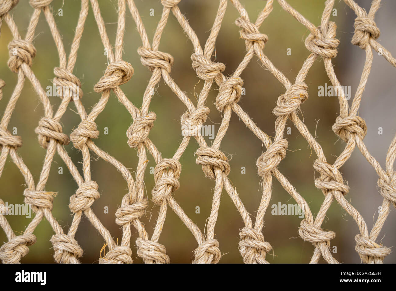 Close up of the knots on a traditional fishing net made by knotting ropes  together Stock Photo - Alamy