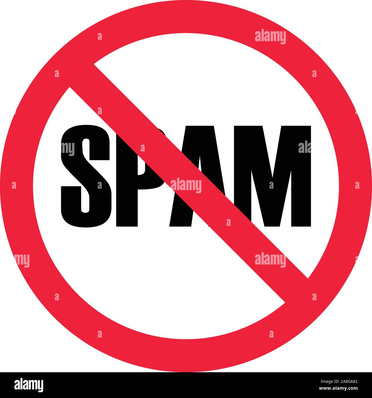 no SPAM sign on white background. flat style. anti spam sign for your web site design, logo, app, UI. red round anti spam symbol. Stock Vector