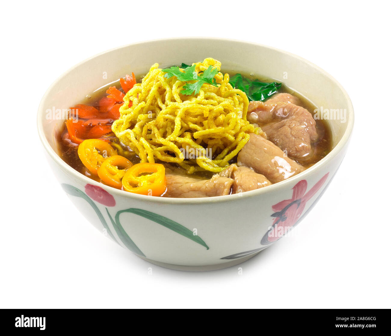 Crispy Egg Noodles with pork ,kale Chinese vegetables in gravy soy