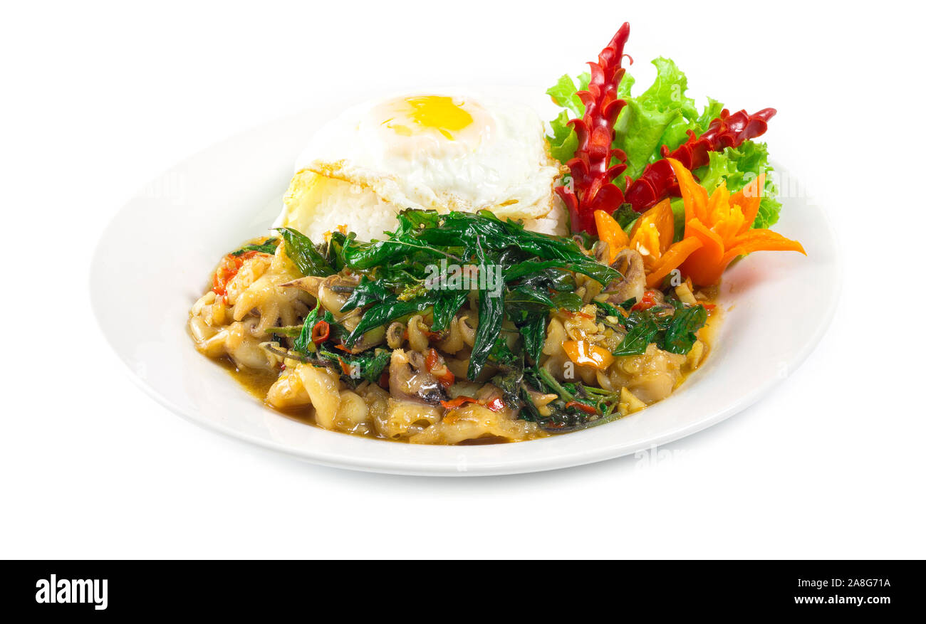 Squid tentacles Stir fried Spicy Thai Basil hot sauce,Basil crispy with