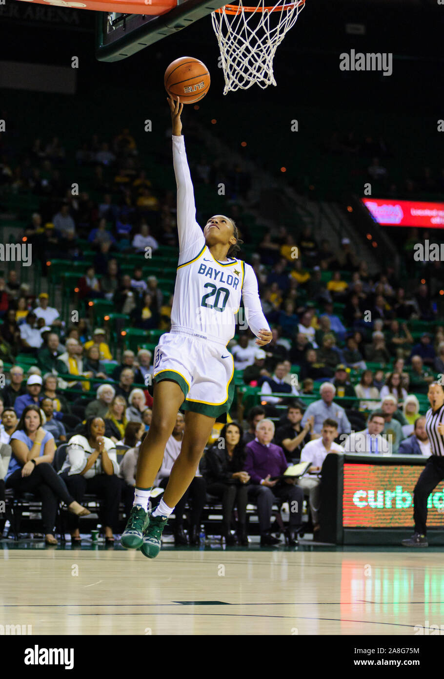 Waco, Texas, USA. 8th Nov, 2019. Baylor Lady Bears guard Juicy Landrum (20) goes up for a layup during the 2nd half of the NCAA Women's Basketball game between Grambling Lady Tigers and the Baylor Bears at The Ferrell Center in Waco, Texas. Matthew Lynch/CSM/Alamy Live News Stock Photo