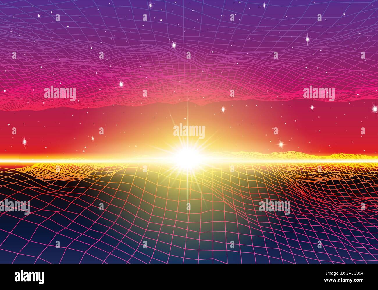 Retro neon background with 80s styled laser grid and stars Stock Vector ...