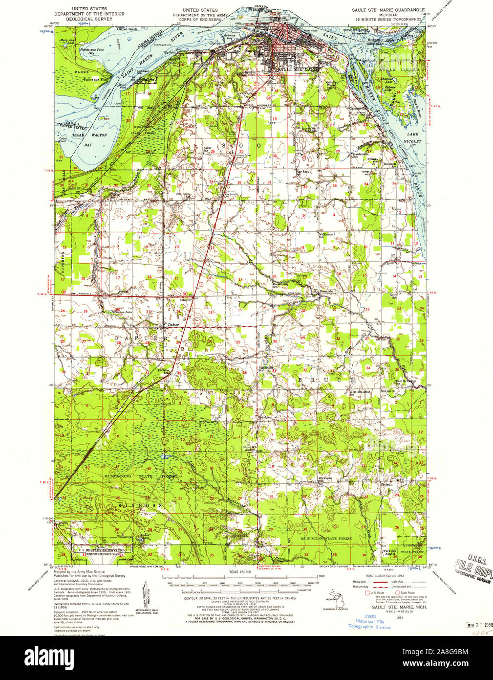 USGS TOPO Map Michigan MI Sault Ste Marie 278484 1951 62500 Stock Photo