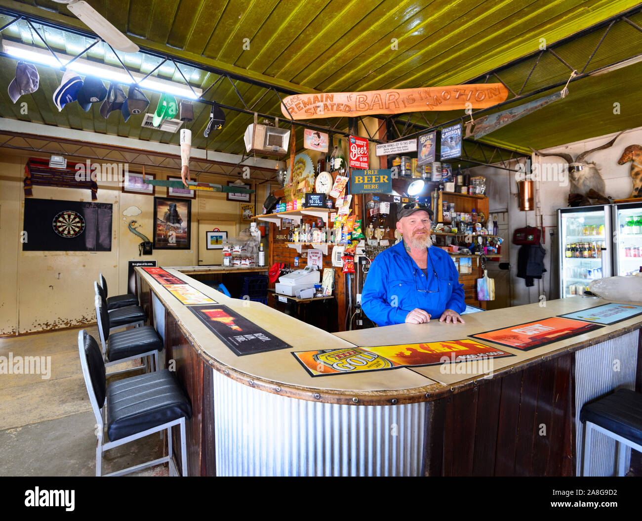 Bartender at the iconic Hebel Hotel, Balonne Shire, New South Wales, NSW, Australia Stock Photo