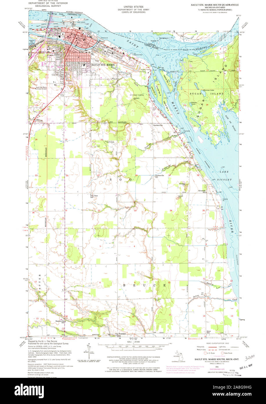 USGS TOPO Map Michigan MI Sault Ste Marie South 277185 1951 24000 Stock Photo