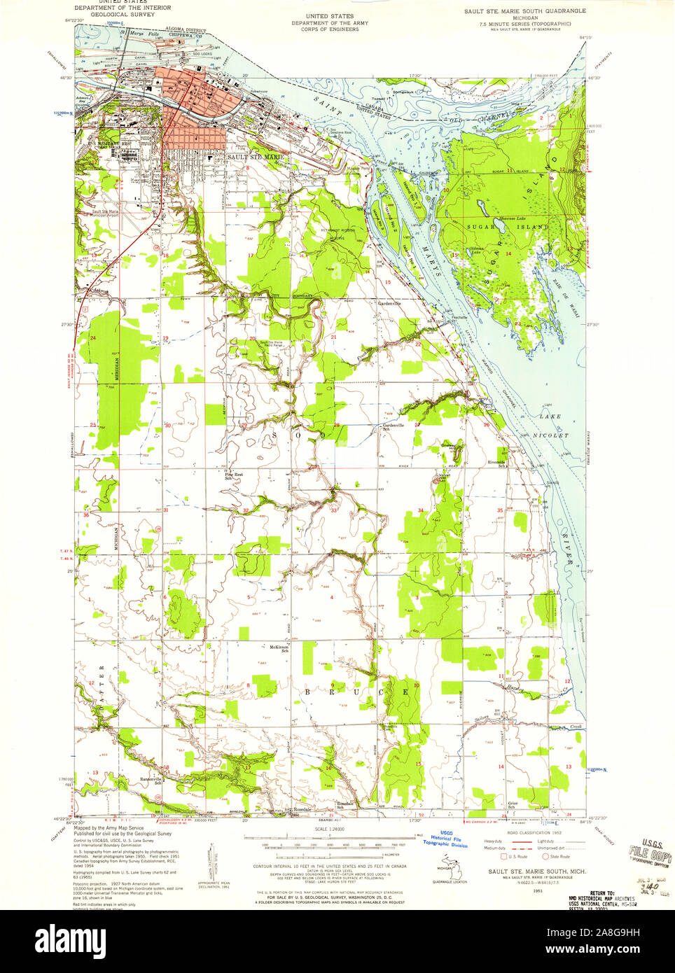 USGS TOPO Map Michigan MI Sault Ste Marie South 277184 1951 24000 Stock Photo
