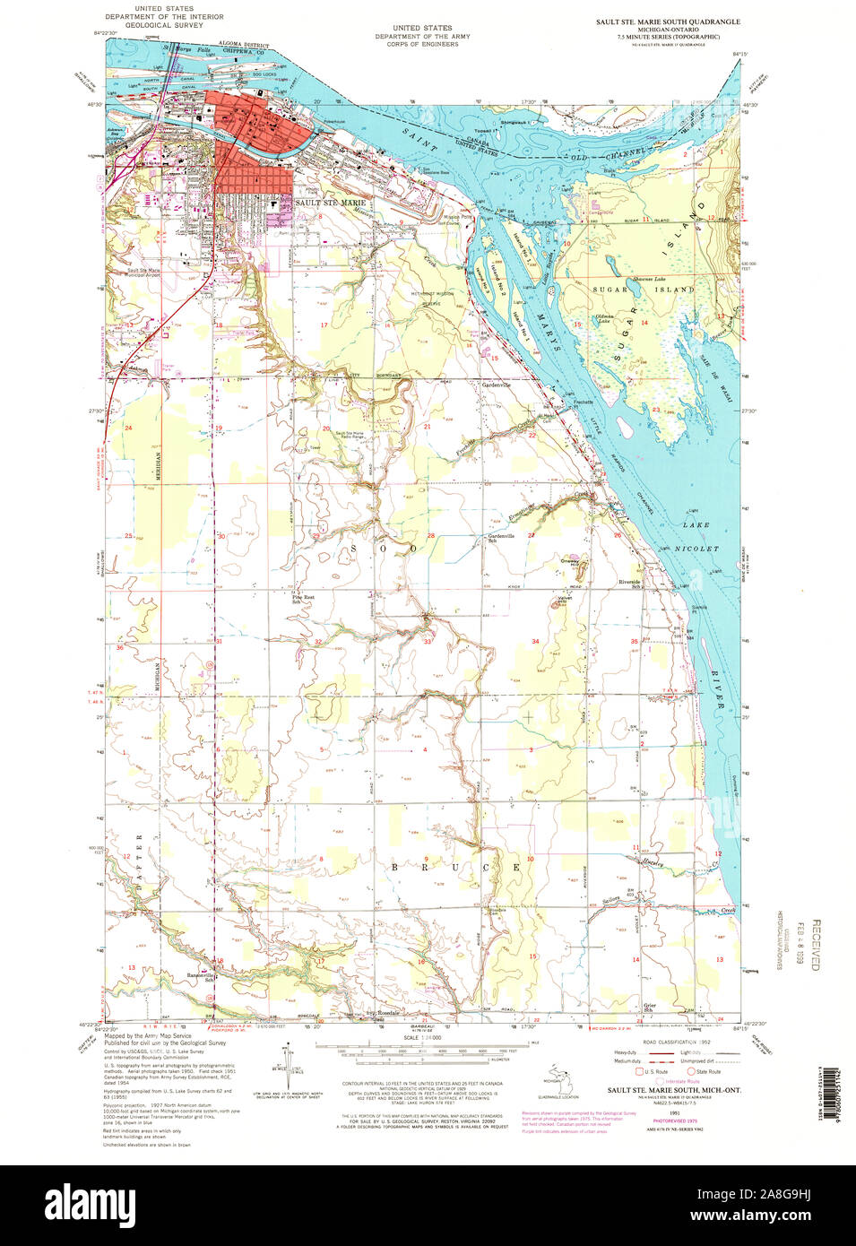 USGS TOPO Map Michigan MI Sault Ste Marie South 277186 1951 24000 Stock Photo