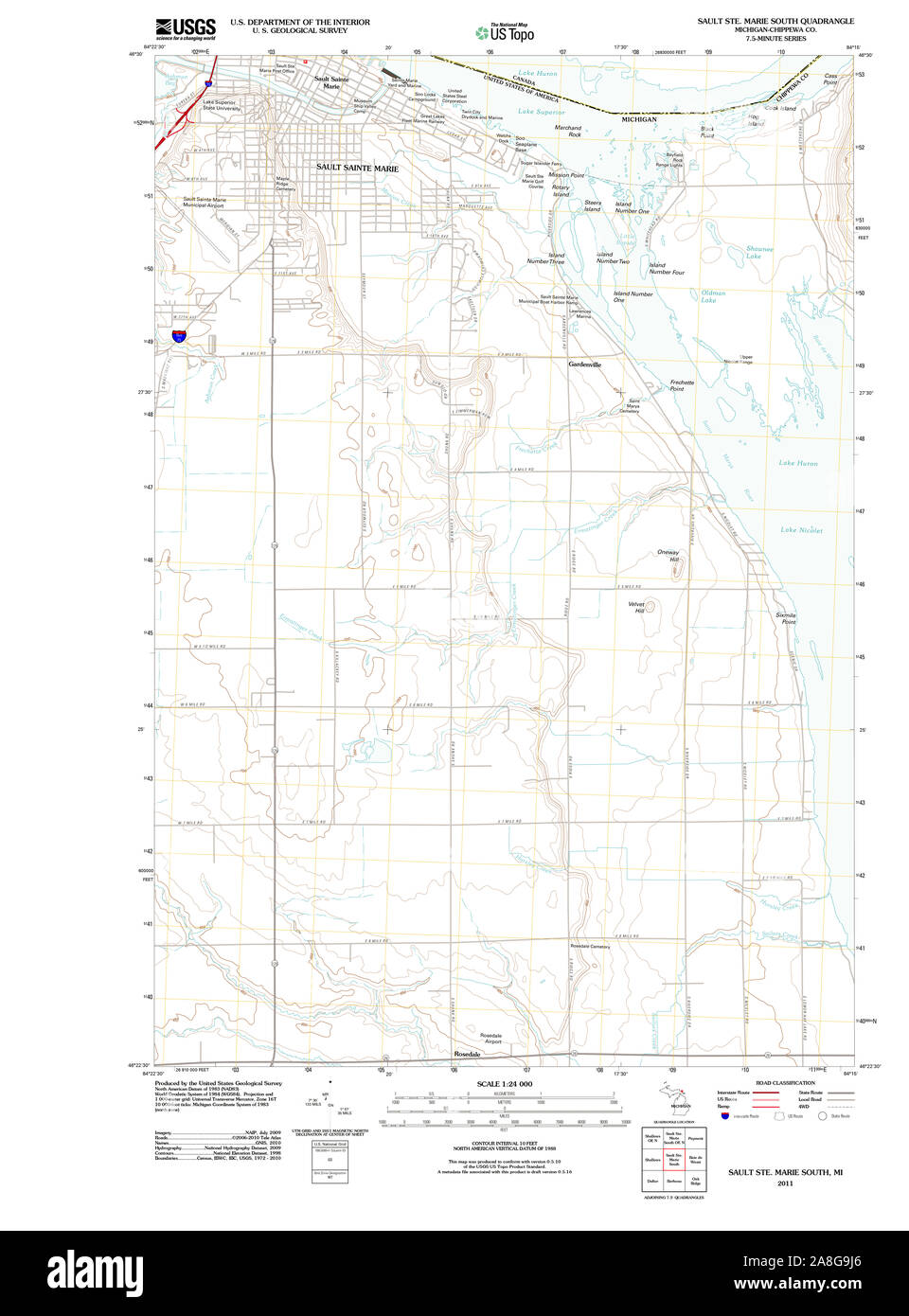 USGS TOPO Map Michigan MI Sault Ste. Marie South 20110913 TM Stock Photo