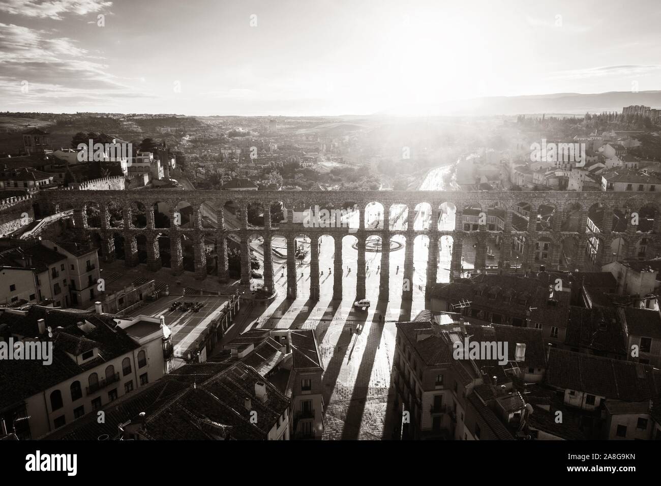 Segovia ancient Roman Aqueduct aerial view in Spain Stock Photo - Alamy