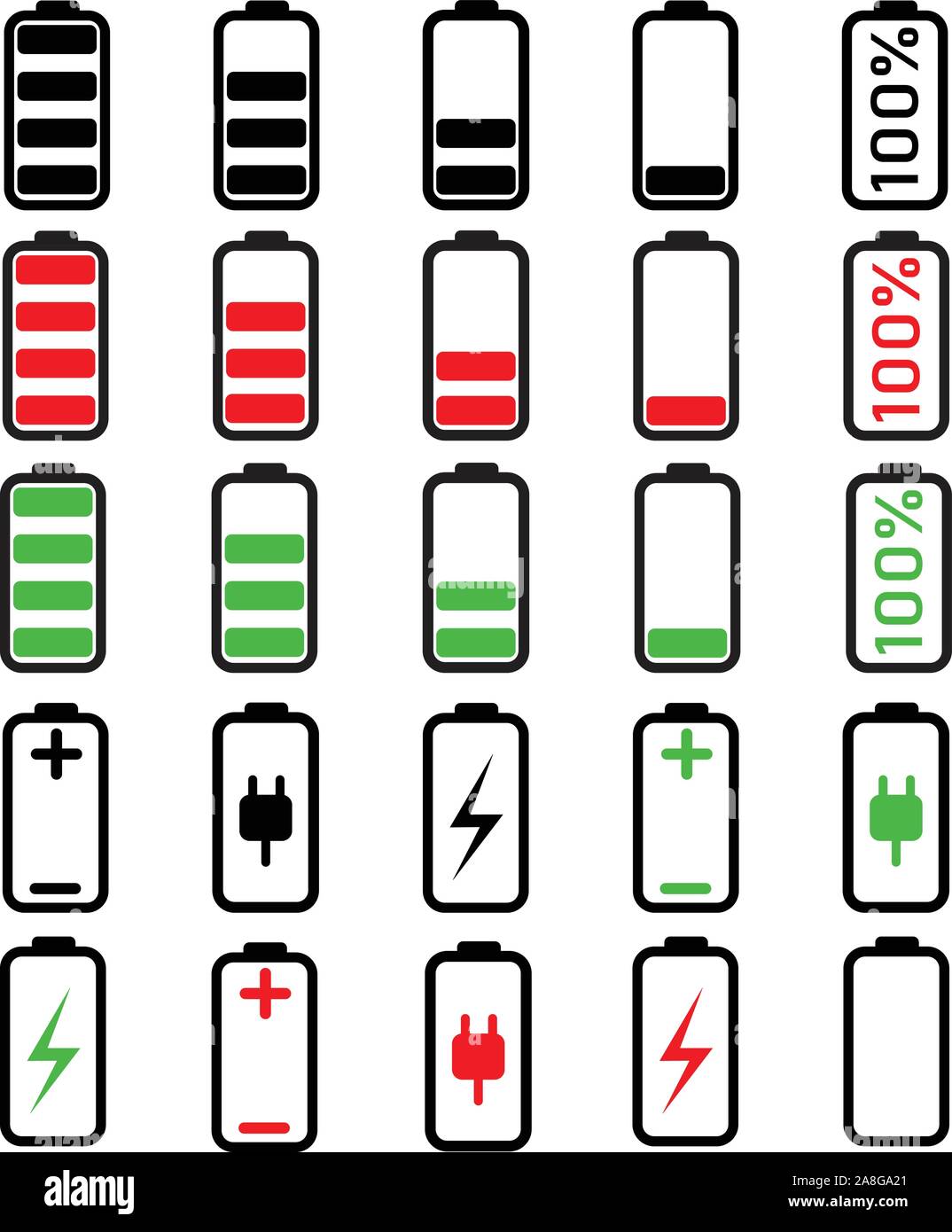 Battery Energy sign on white background. flat style. Battery indicators ...
