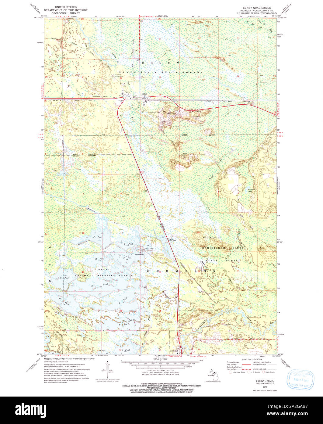 USGS TOPO Map Michigan MI Seney 277202 1972 24000 Stock Photo