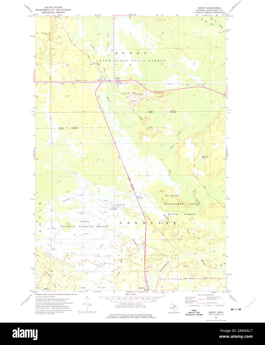 USGS TOPO Map Michigan MI Seney 277203 1972 24000 Stock Photo