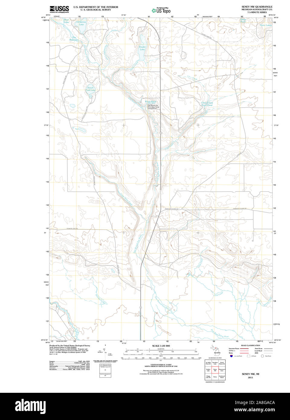 USGS TOPO Map Michigan MI Seney NW 20110929 TM Stock Photo