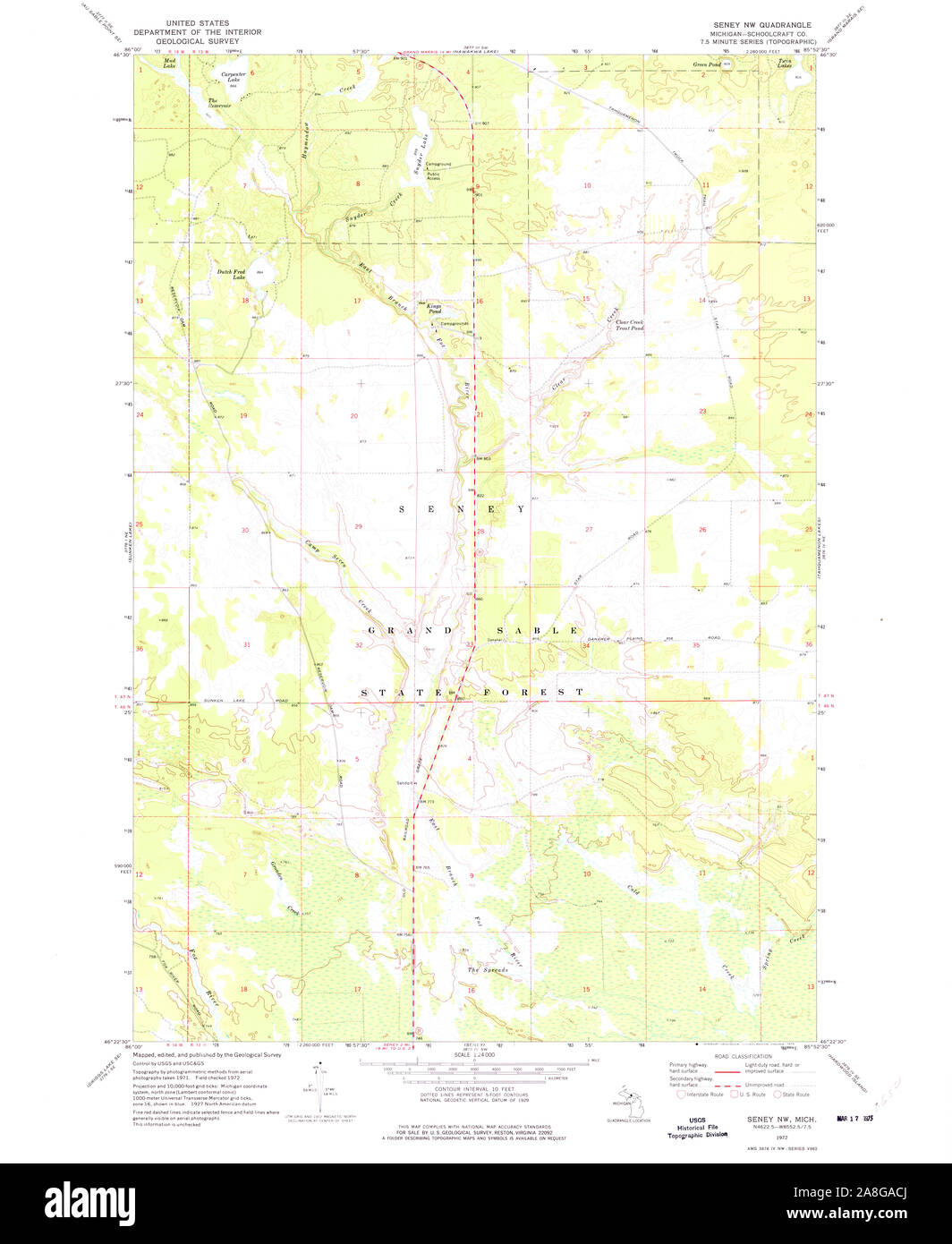 USGS TOPO Map Michigan MI Seney NW 277204 1972 24000 Stock Photo