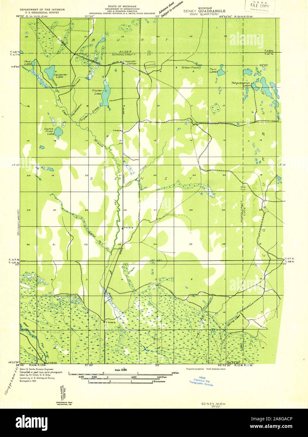 USGS TOPO Map Michigan MI Seney NW 277908 1931 31680 Stock Photo