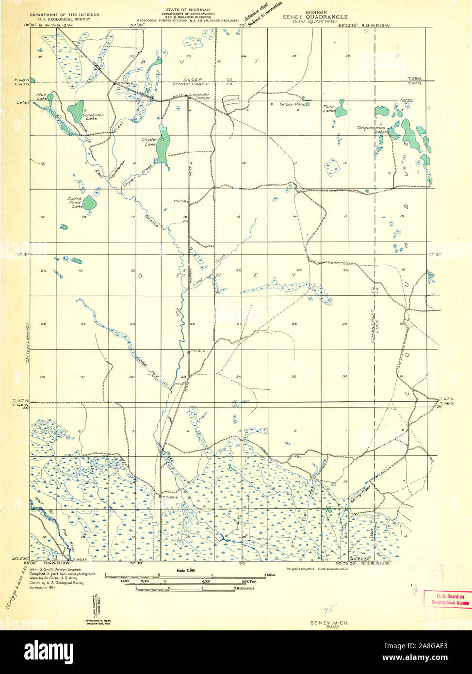 USGS TOPO Map Michigan MI Seney NW 277909 1931 31680 Stock Photo