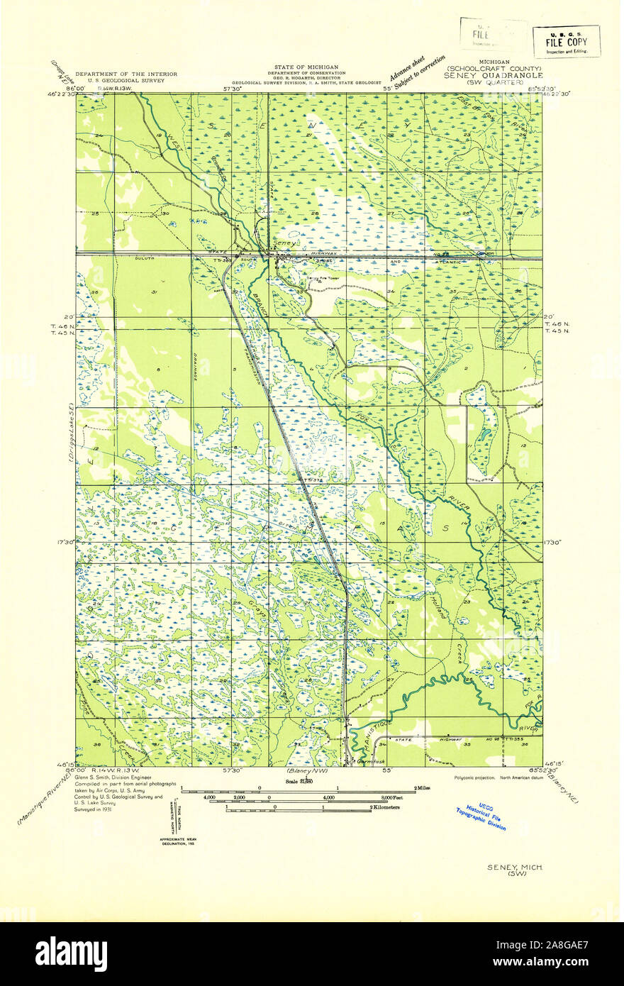 USGS TOPO Map Michigan MI Seney SW 277911 1931 31680 Stock Photo