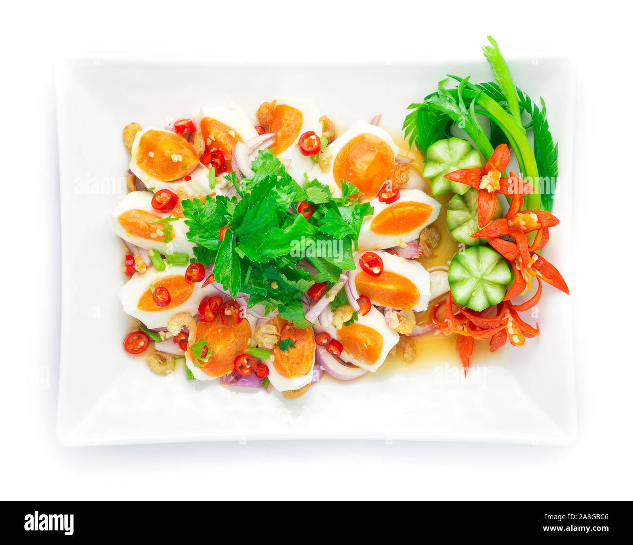 Spicy Salt Eggs Salad with vegetable Hot Spicy Tasty Thai Food fusion