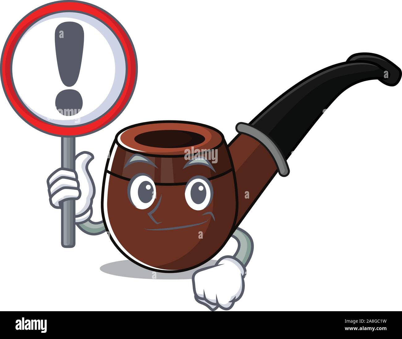 Funny smoke pipe in with sign warning cartoon character Stock Vector