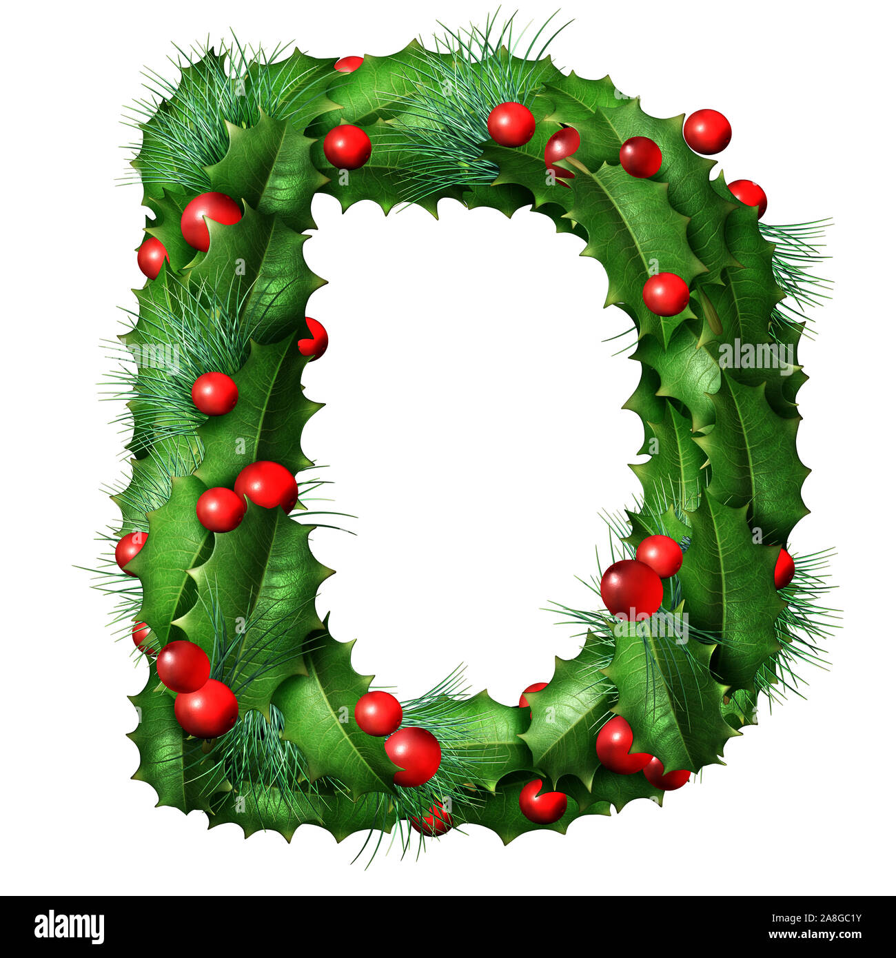 Holiday font letter D as a festive winter season decorated garland as a Christmas  or New Year seasonal alphabet lettering isolated on a white. Stock Photo