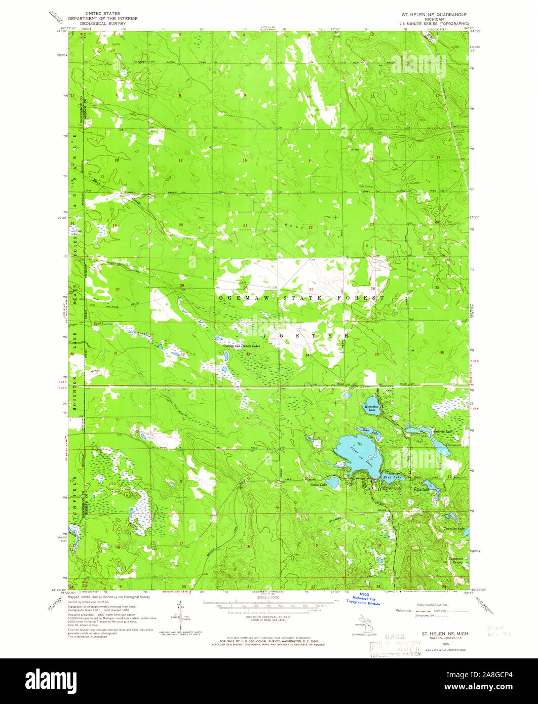 Usgs Topo Map Michigan Mi St Helen Ne 277296 1965 24000 Stock