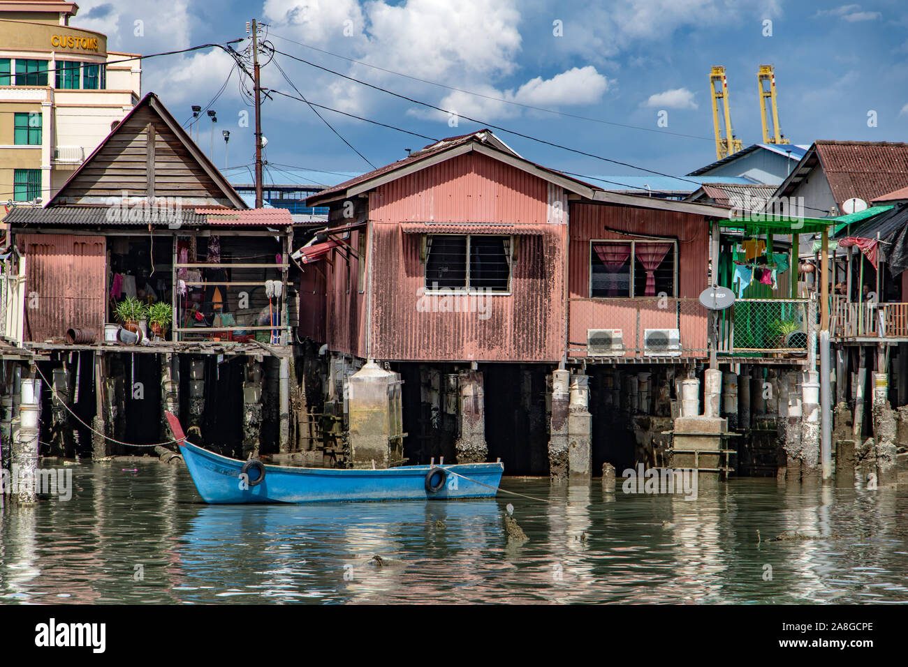 PENANG, MALAYSIA, NOV 12 2017, Traditional wooden houses on pilots stand over the sea, Clan Jetties of George Town, Penang, Malaysia. Stock Photo