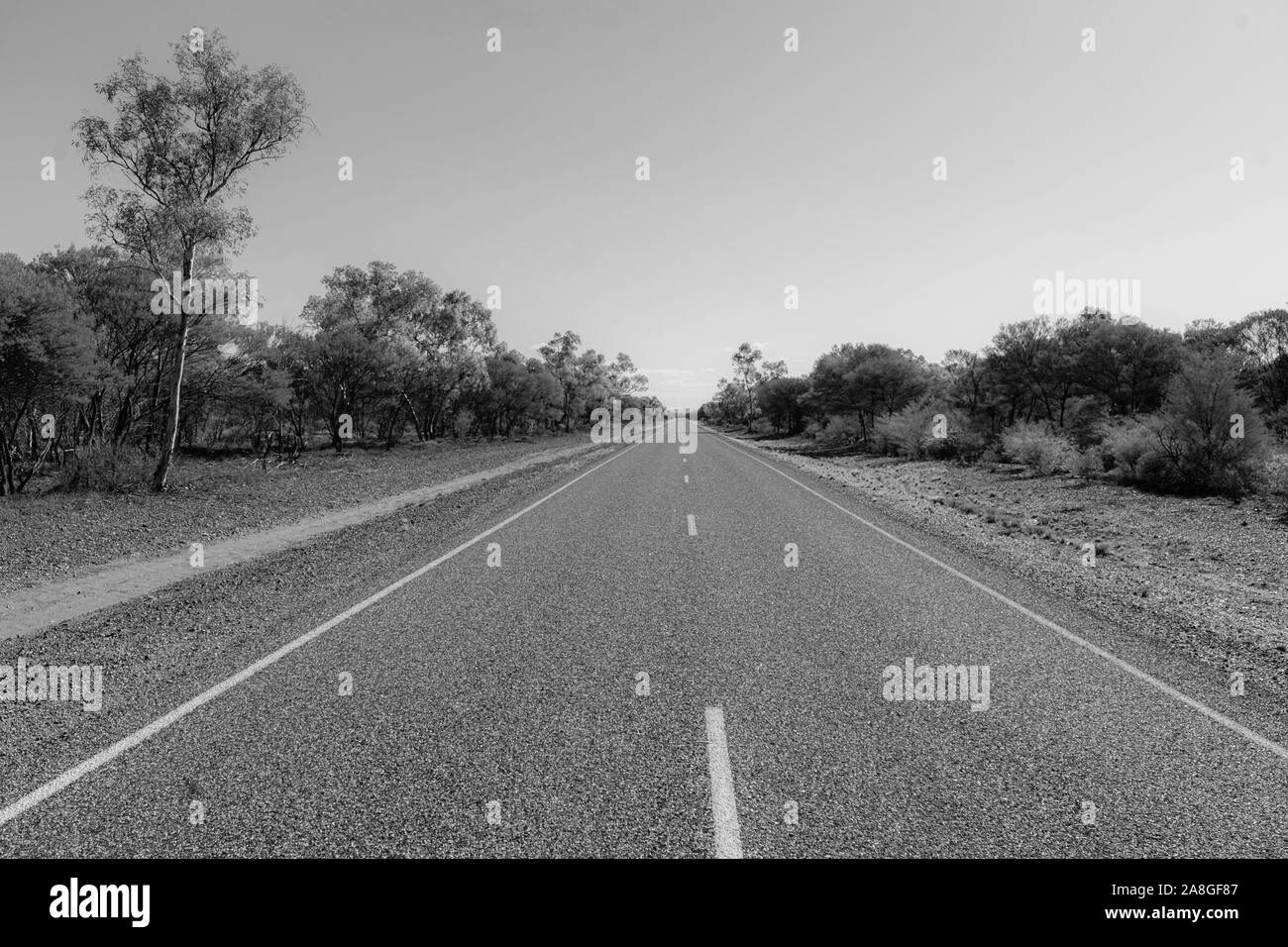 an australian highway leads through the middle of the outback Stock Photo