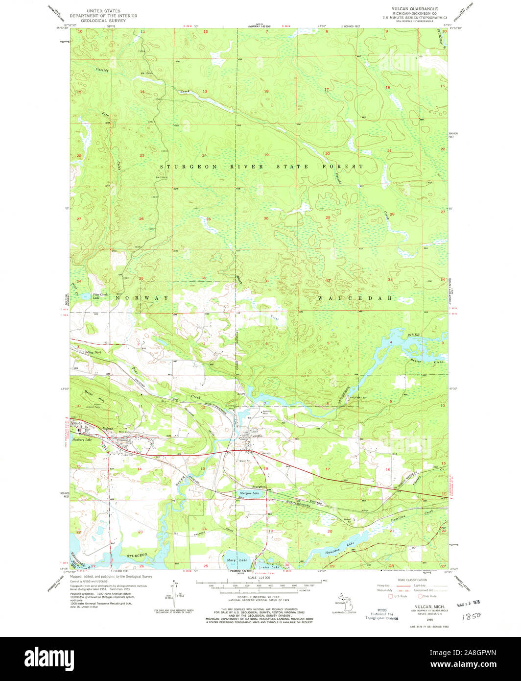 USGS TOPO Map Michigan MI Vulcan 277456 1955 24000 Stock Photo Alamy