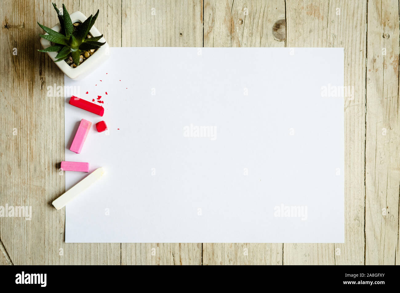 Creative artist workplace flat lay, mockup. Top view on table with ...