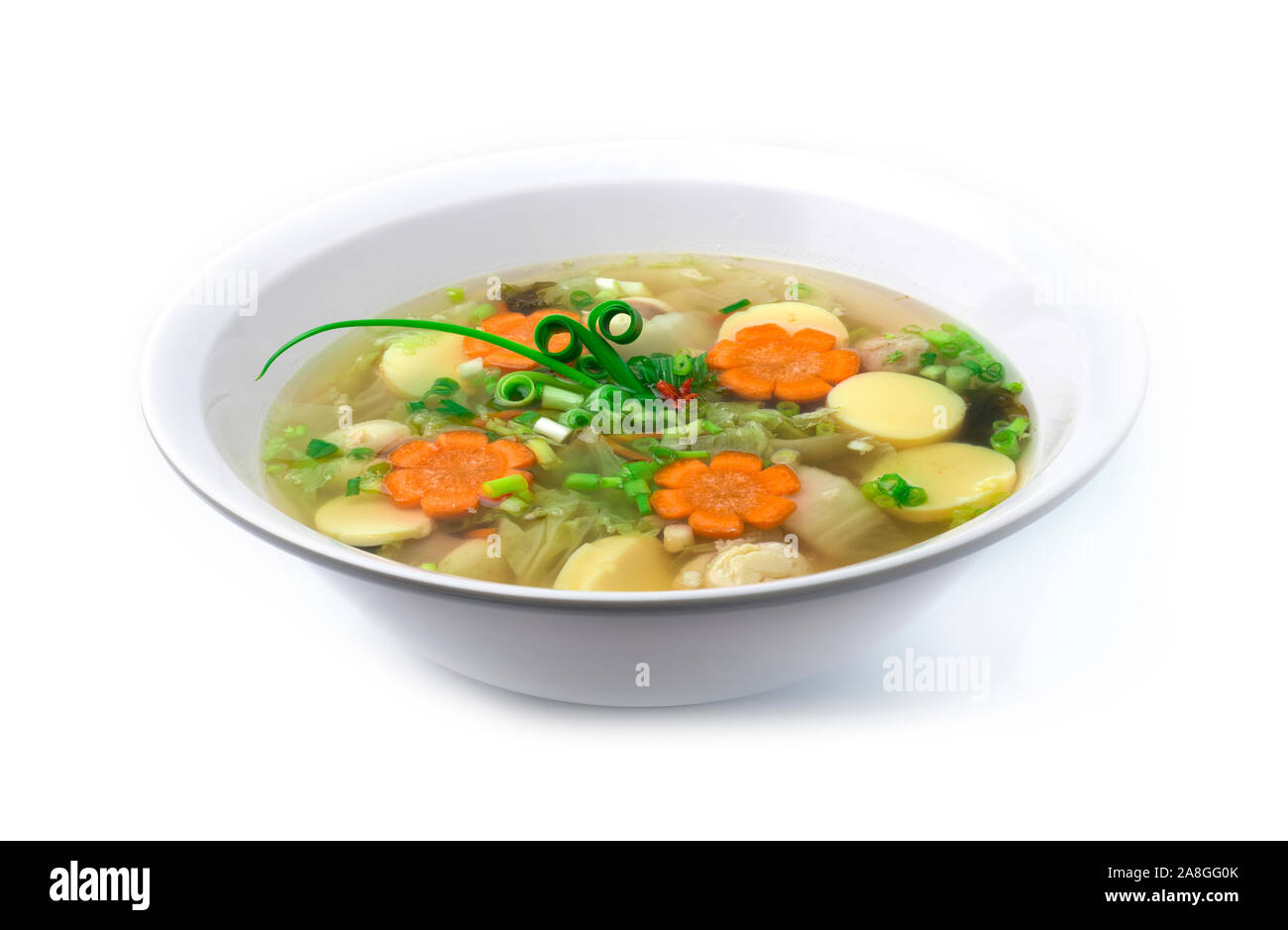 Clear Soup with Tofu ,Egg Saucesage, minced pork ball and vegetable