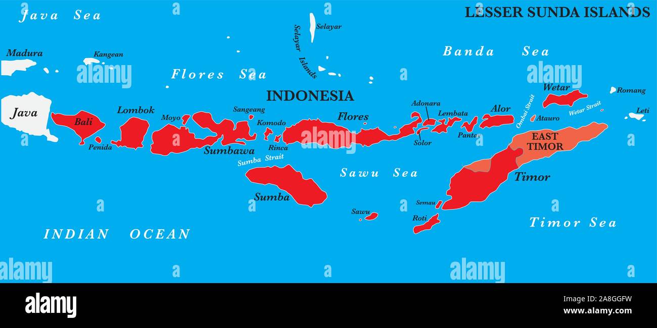 Map of the Lesser Sunda Islands in the Malay Archipelago Stock Vector