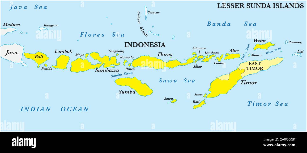 Map of the Lesser Sunda Islands in the Malay Archipelago Stock Vector