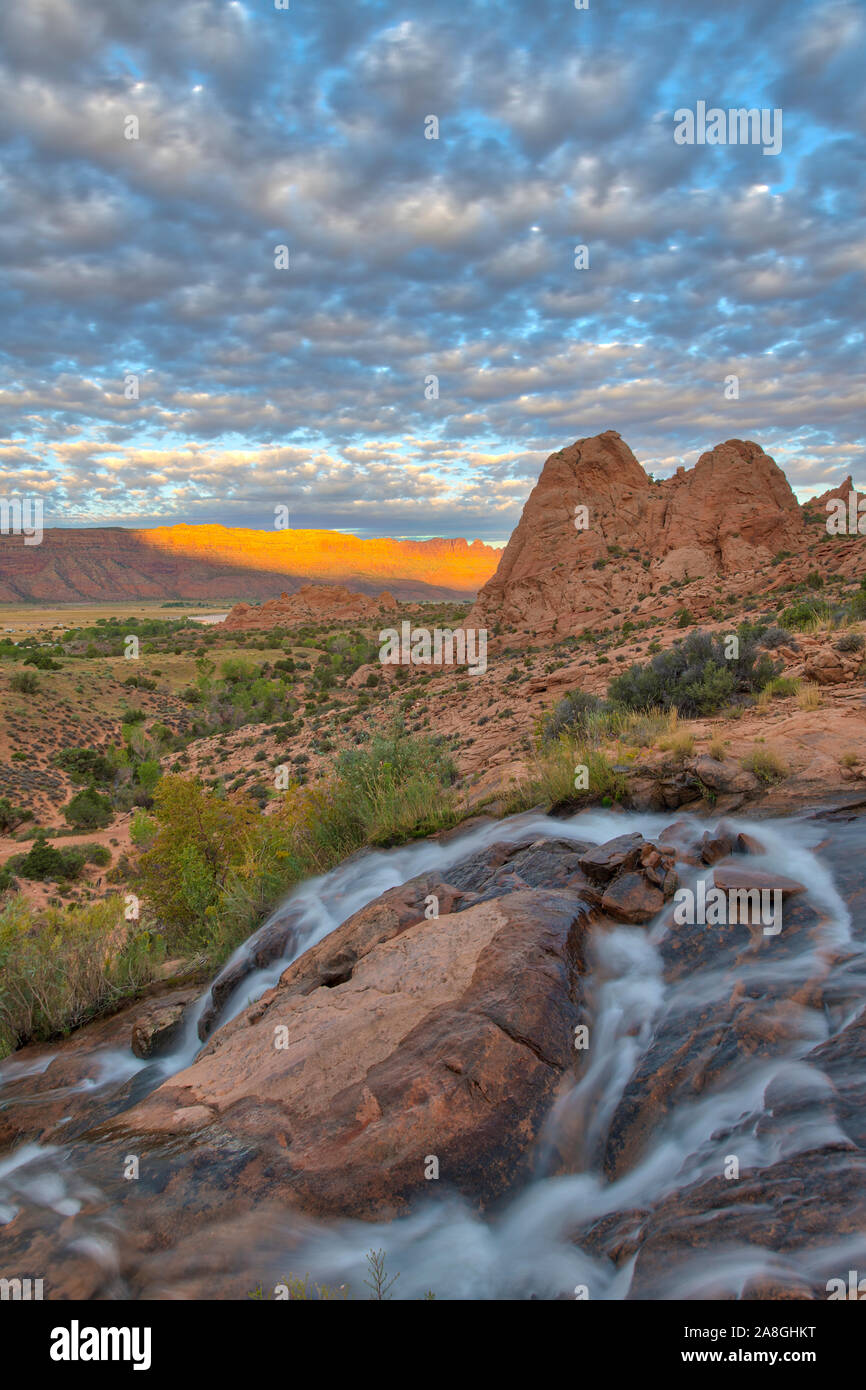 Falls and morning clouds, Upper Spanish Valley, Utah, Near Moab Stock Photo