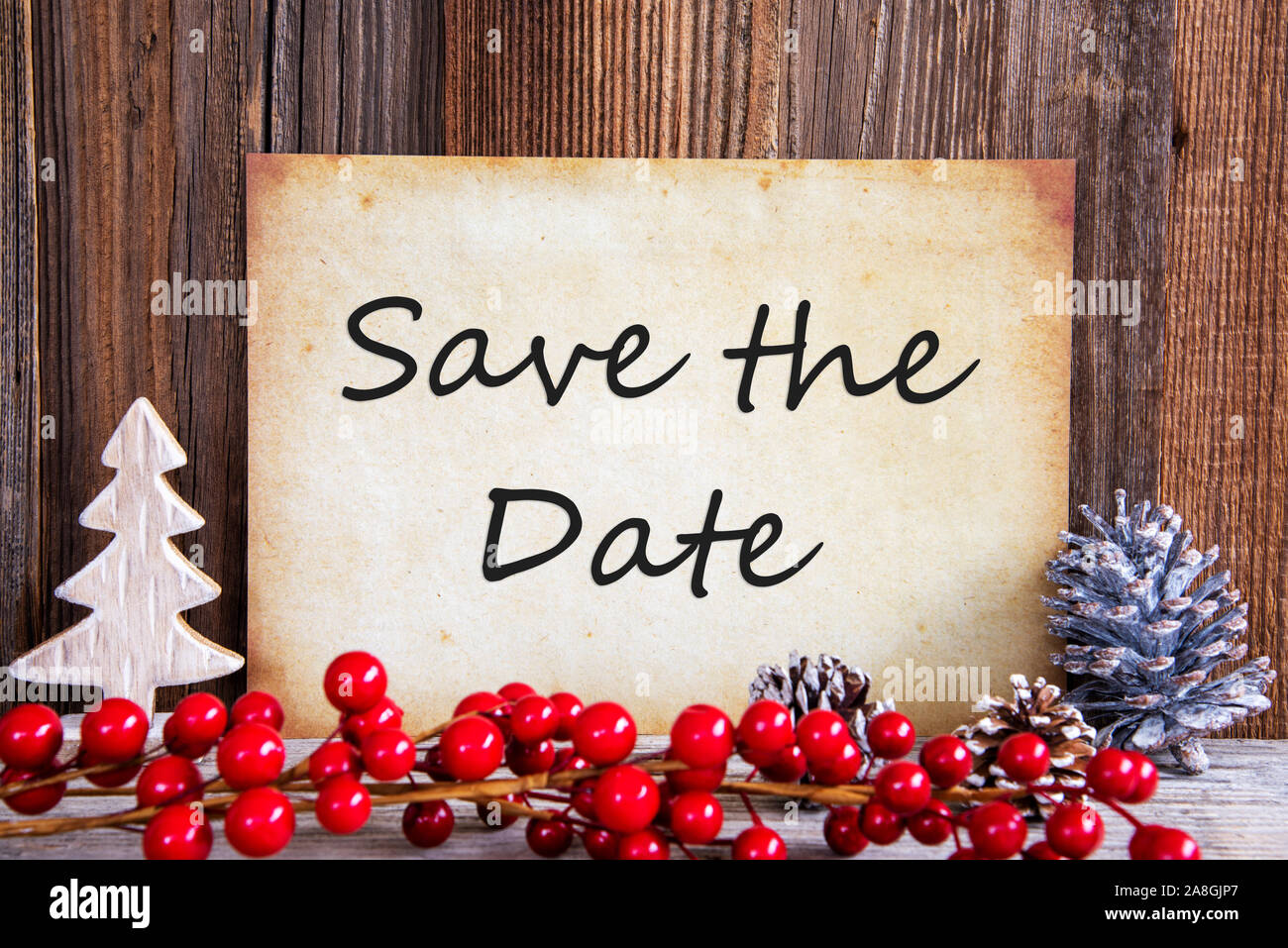 Christmas decoration old paper with save the date stock photo alamy