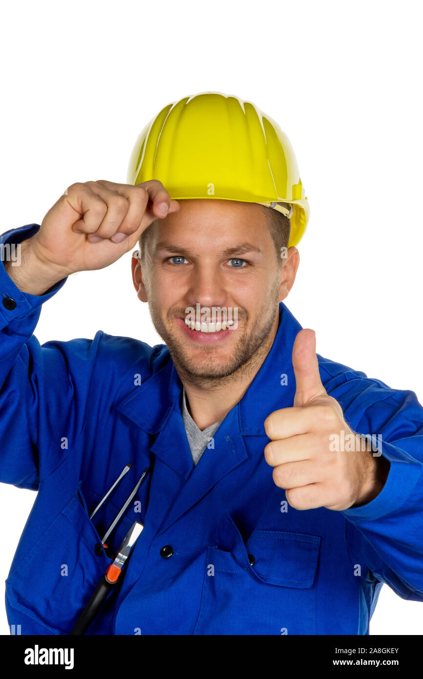 Ein Arbeiter in einem Gewerbebetrieb ( Handwerker ) mit Zollstockin der Hand, 25, 30, Jahre, MR:Yes Stock Photo