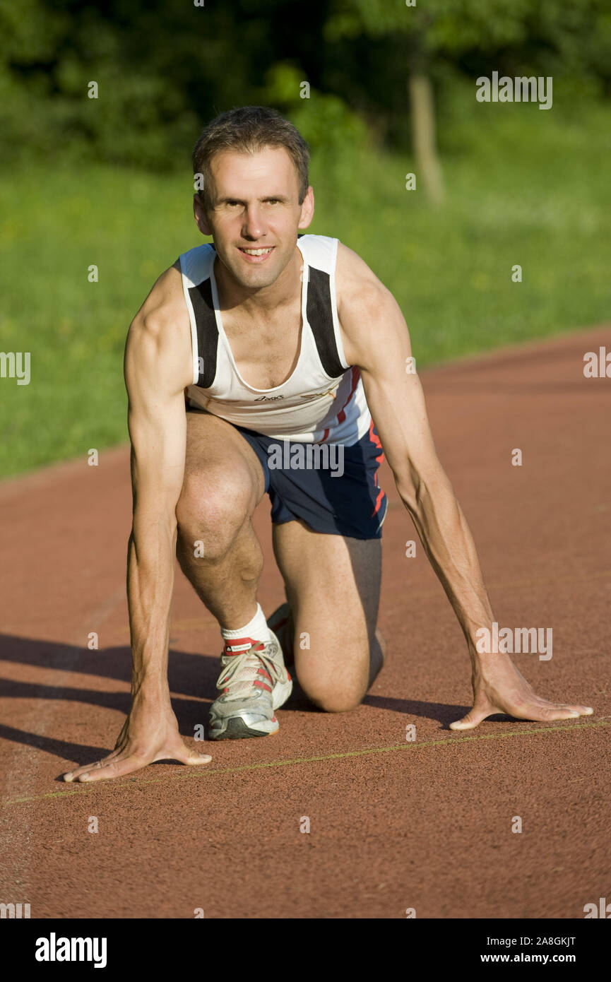 Läufer am Start, Sport, Wettbewerb, 100 m Lauf, Leichtathletik, MR: Yes Stock Photo