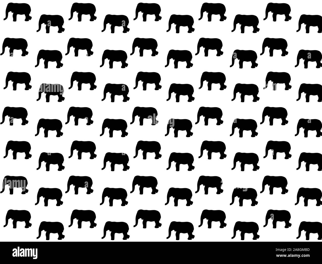 Seamless pattern of black elephant silhouettes on a white background. Stock Photo