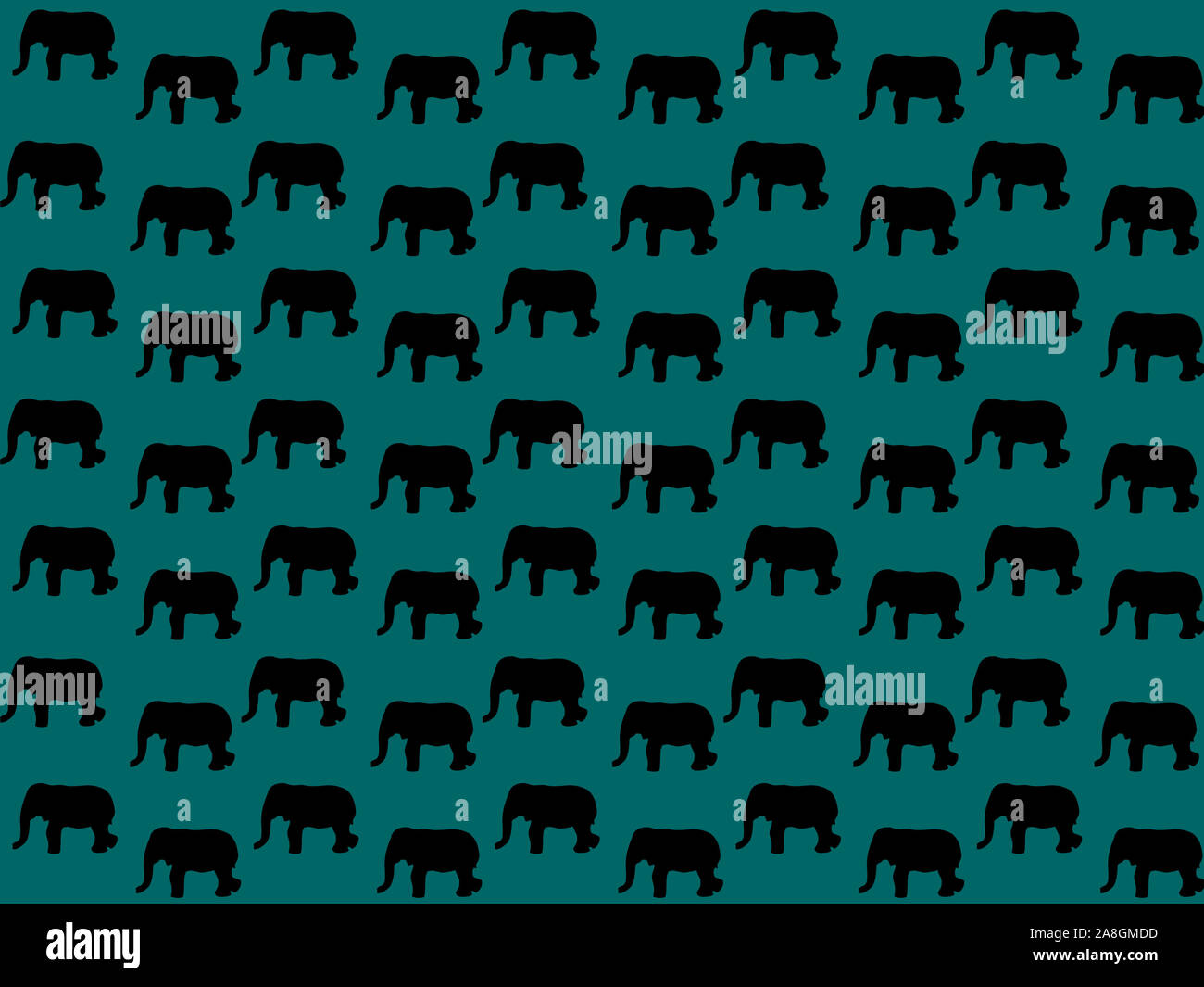 Seamless pattern of silhouettes of a black elephant on a dark blue ...